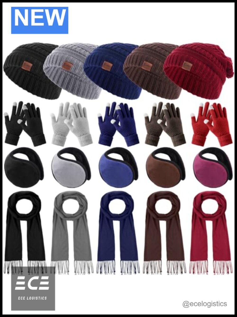 Winter Beanie Hat Scarf Ear Warmer Touchscreen Gloves Set One Size